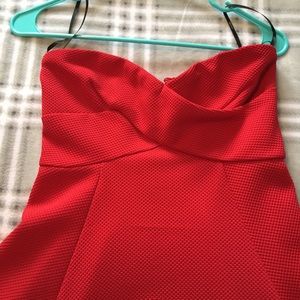 Red strapless dress